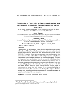 Optimization of Ticket Sales for Tehran Azadi Stadium with the Approach of Simulating Queuing Systems and MCDM Ali Jamshidi* 1 M.Sc