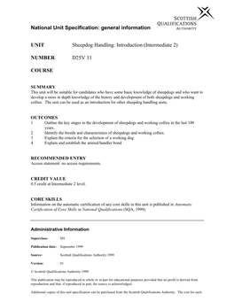 National Unit Specification: General Information UNIT Sheepdog