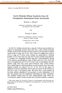 Cyclic Modules Whose Quotients Have All Complement Submodules Direct Summands