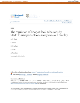 The Regulation of Rhoa at Focal Adhesions by Stard13 Is Important for Astrocytoma Cell Motility