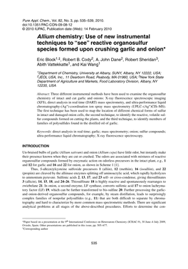 Allium Chemistry: Use of New Instrumental Techniques to “See” Reactive Organosulfur Species Formed Upon Crushing Garlic and Onion*
