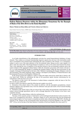 Advances in Environmental Biology Sodium Balance Structure Within the Elementary Geosystems (By the Example of Basin of the Elva