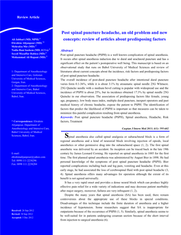 Post Spinal Puncture Headache, an Old Problem and New Concepts