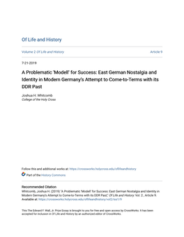 For Success: East German Nostalgia and Identity in Modern Germany's