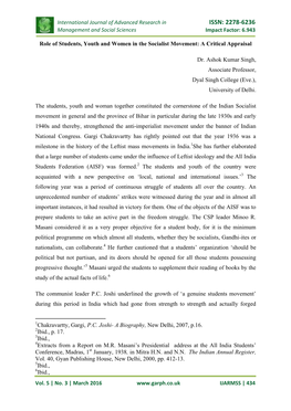 ISSN: 2278-6236 Management and Social Sciences Impact Factor: 6.943