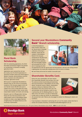 Rural Bank Scholarship. Second Year Mundubbera Community Bank