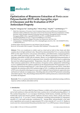 Optimization of Bioprocess Extraction of Poria Cocos Polysaccharide (PCP) with Aspergillus Niger -Glucanase and the Evaluation O