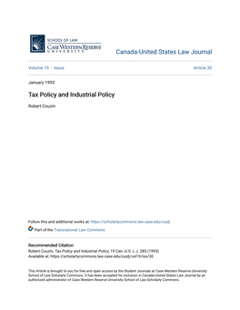 Tax Policy and Industrial Policy