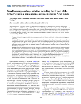 Part of the SPATA7 Gene in a Consanguineous Israeli Muslim Arab Family