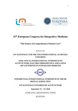 11Th European Congress for Integrative Medicine