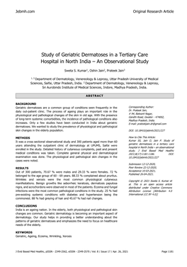 Study of Geriatric Dermatoses in a Tertiary Care Hospital in North India – an Observational Study