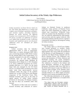 Initial Lichen Inventory of the Trinity Alps Wilderness