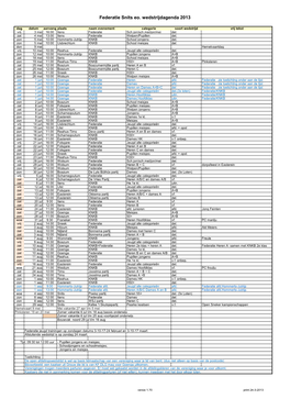 Federatie Snits Eo. Wedstrijdagenda 2013