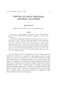 Position of Genus Phintella (Araneae: Salticidae)