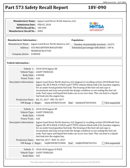 Part 573 Safety Recall Report 18V-090