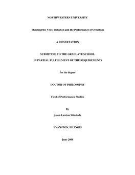 Initiation and the Performance of Occultism a DISSERTATION