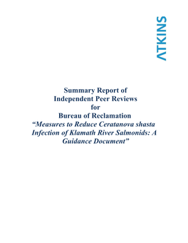 Measures to Reduce Ceratanova Shasta Infection of Klamath River Salmonids: a Guidance Document” August 2018