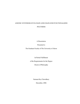 Anionic Synthesis of In-Chain and Chain-End Functionalized