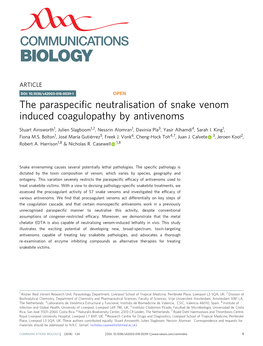 The Paraspecific Neutralisation of Snake Venom Induced