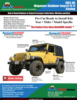 Pre-Cut Ready to Install Kits Year • Make • Model Specific 1962-06 Wagoneer-Gladiator-Jeep CJ-YJ-TJ Catalog