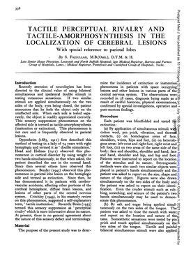 TACTILE-AMORPHOSYNTHESIS in the LOCALIZATION of CEREBRAL LESIONS with Special Reference to Parietal Lobes by S