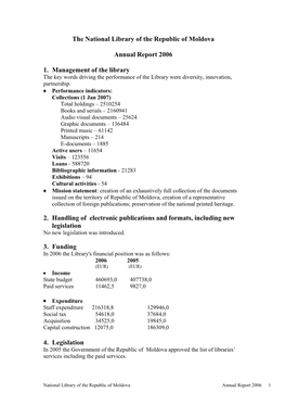 Chisinau 2006 Report to CENL Moldova / Biblioteca Nationala A
