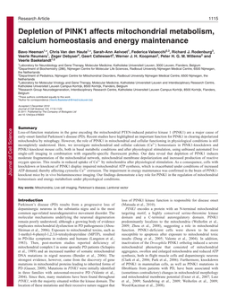 Depletion of PINK1 Affects Mitochondrial Metabolism, Calcium Homeostasis and Energy Maintenance