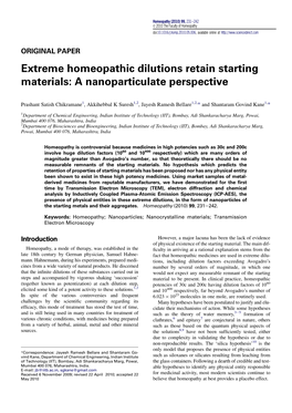 Extreme Homeopathic Dilutions Retain Starting Materials: a Nanoparticulate Perspective