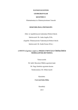 A PONTY (Cyprinus Carpio L.) PIKKELYMINTÁZAT ÖRÖKLŐDÉSI MODELLJÉNEK REVÍZIÓJA