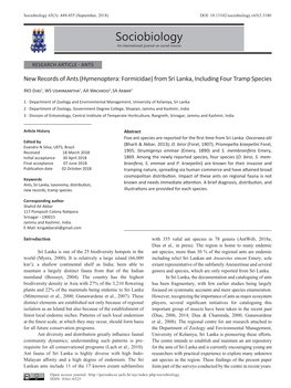 Hymenoptera: Formicidae) from Sri Lanka, Including Four Tramp Species
