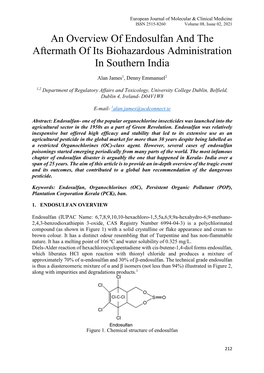 An Overview of Endosulfan and the Aftermath of Its Biohazardous Administration in Southern India