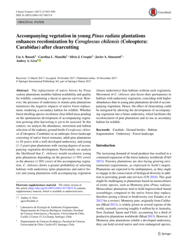 Accompanying Vegetation in Young Pinus Radiata Plantations Enhances Recolonization by Ceroglossus Chilensis (Coleoptera: Carabidae) After Clearcutting