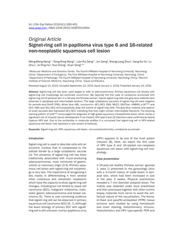 Original Article Signet-Ring Cell in Papilloma Virus Type 6 and 16-Related Non-Neoplastic Squamous Cell Lesion