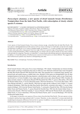 Parascolopsis Akatamae, a New Species of Dwarf Monocle Bream (Perciformes: Nemipteridae) from the Indo-West Pacific, with Redescription of Closely Related Species P