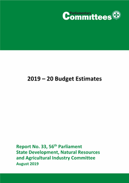 Report No. 33, 56Th Parliament 2019-20 Budget Estimates