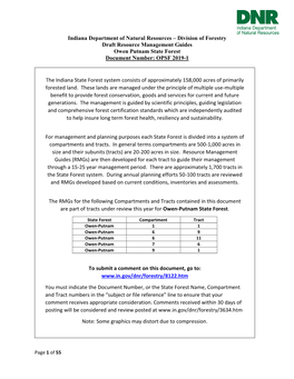 Division of Forestry Draft Resource Management Guides Owen Putnam State Forest Document Number: OPSF 2019-1