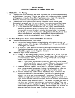 Lesson 24 - the Papacy in the Late Middle Ages