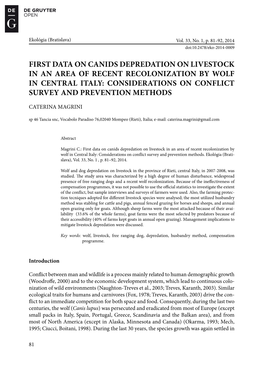 First Data on Canids Depredation on Livestock in an Area of Recent RECOLONIZATION by Wolf in Central Italy: Considerations on Conflict Survey and Prevention Methods