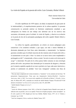 La Visión De España En La Poesía Del Exilio: Rafael Alberti Y Luis Cernuda