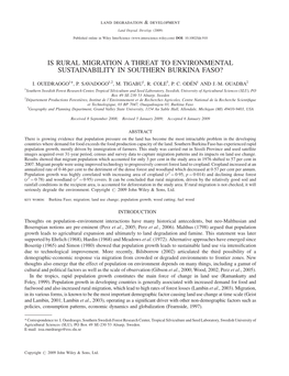 Is Rural Migration a Threat to Environmental Sustainability in Southern Burkina Faso?