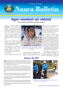Angam Remembered and Celebrated Nauru Celebrates the 85Th Anniversary of Angam