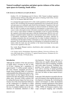 Natural Woodland Vegetation and Plant Species Richness of the Urban Open Spaces in Gauteng, South Africa