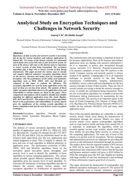 Analytical Study on Encryption Techniques and Challenges in Network Security