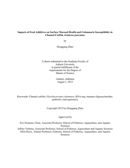 Impacts of Feed Additives on Surface Mucosal Health and Columnaris Susceptibility in Channel Catfish, Ictalurus Punctatus