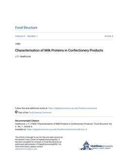 Characterisation of Milk Proteins in Confectionery Products