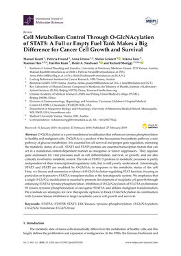 Cell Metabolism Control Through O-Glcnacylation of STAT5: a Full Or Empty Fuel Tank Makes a Big Difference for Cancer Cell Growth and Survival