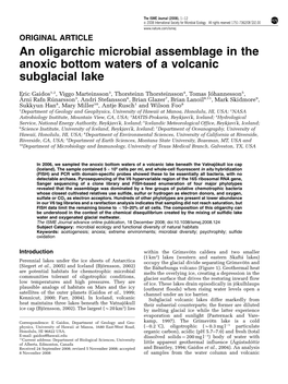 An Oligarchic Microbial Assemblage in the Anoxic Bottom Waters of a Volcanic Subglacial Lake