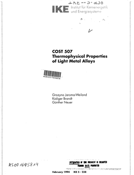 COST 507 Thermophysical Properties of Light Metal Alloys