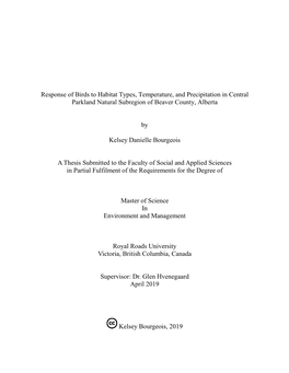 Response of Birds to Habitat Types, Temperature, and Precipitation in Central Parkland Natural Subregion of Beaver County, Alberta