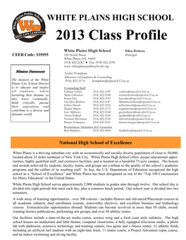 WHITE PLAINS HIGH SCHOOL 2013 Class Profile